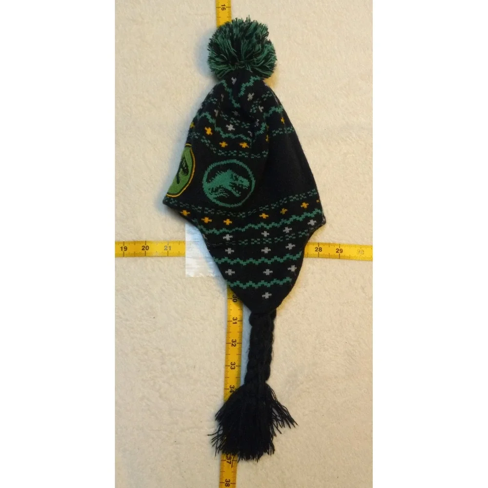Jurassic Park World Black Knit Beanie Hat Dinosaur Logo Embroidered Winter Cap